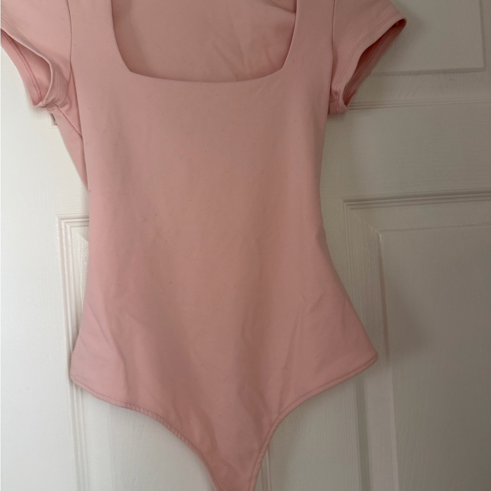 Free People Blush Pink Square Neck Short Sleeve Bodysuit